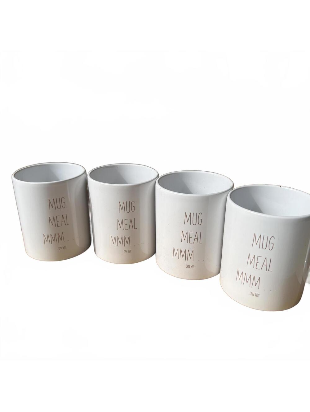 White Ceramic 'MUG MEAL MMM' Mugs - Set of 4